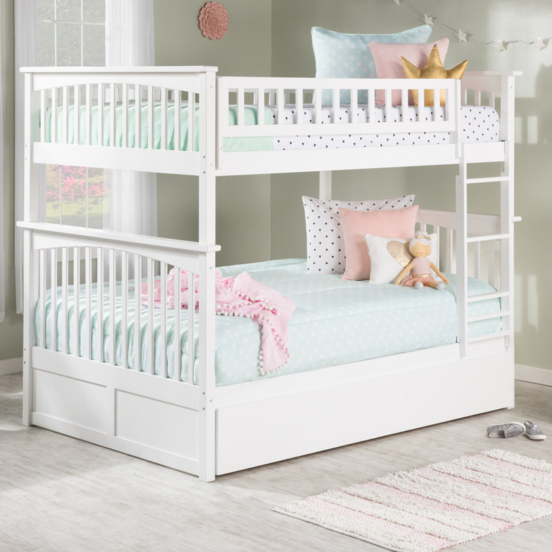 Blaisdell Solid Wood Bunk Bed with Safety Rails, Ladder and Trundle, Full Over Full, White