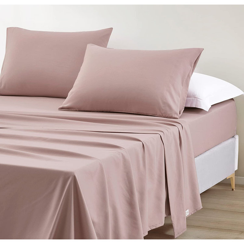Washed Microfiber Bedding Microfiber Sheet Set, Twin Sheet Set with Fitted Sheet and 1 Pillowcase, Woodrose
