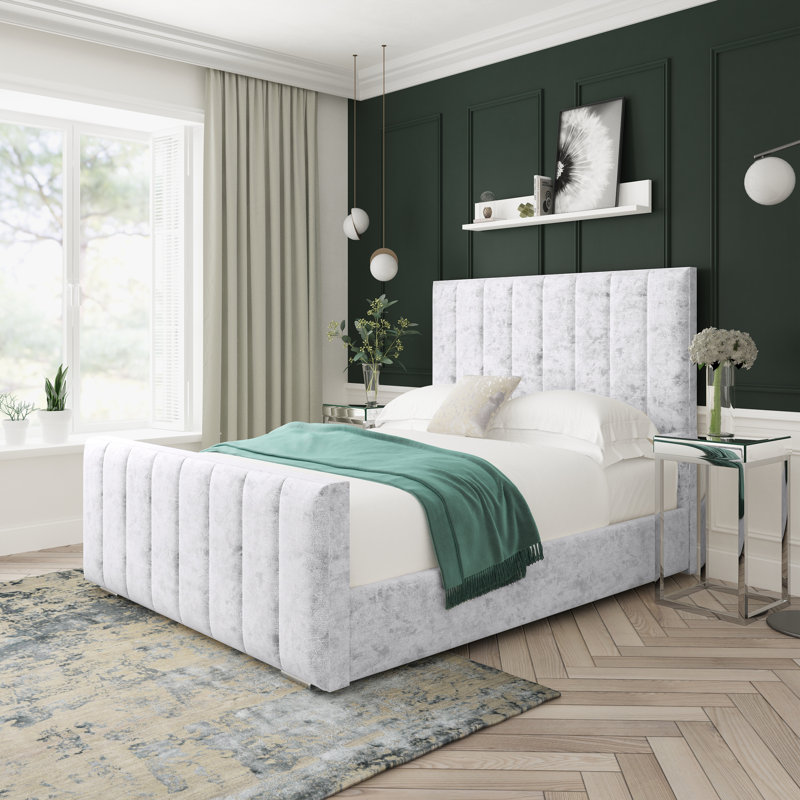 Oakley Crushed Velvet Upholstered Ottoman Bed Frame, Single (3'), White