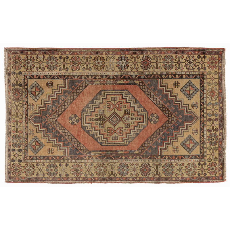 Tapis turc vintage fait à la main avec motif de médaillon géométrique