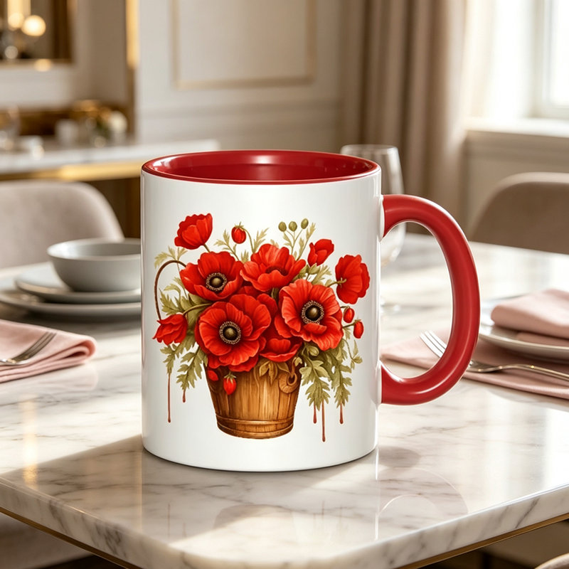 1 Red Daisy Flower Design with,Suitable for Tea, Coffee, Milk,Water-Holiday Gift, Suitable for Birthday, Christmas, Halloween, Off.