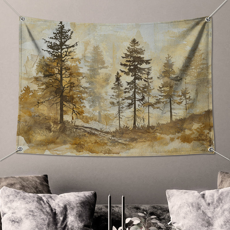 Misty Forest Landscape Wall Tapestry - Trees Wall Decor, 104in H x88 with 4 Grommets