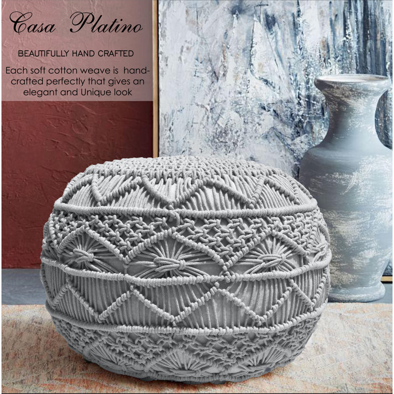 Upholstered Pouf, Silver/Gray