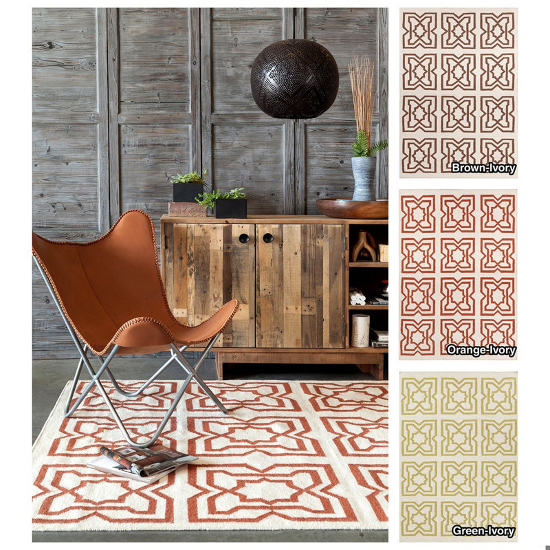 Tapis d'intérieur tissé à plat à motif géométrique réversible brun moka Hummel, 5 pi x 7 pi