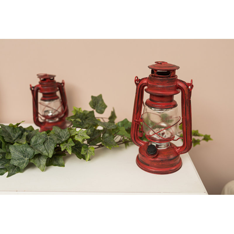 Flameless Candle with Iron Holder, Red, 19cm H x 10cm W x 12cm D