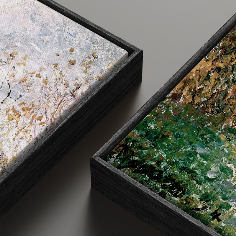 «Vintage Autumn, Poplars», art mural - ensemble de 2 toiles encadrées 20 po x 60 po, Black