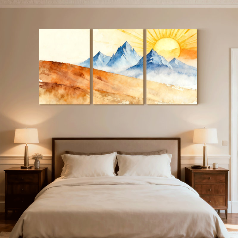 «Abstract Sunrise Over Mountain Landscape», ensemble de 3 impressions sur toile, H 24 po x l 48 po