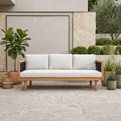 Outdoor Acacia Wood Three Seat Sofa with Cushions