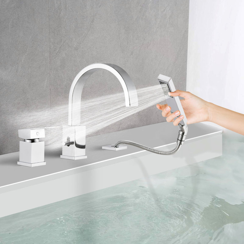 Bec de baignoire en acier inoxydable avec douche - 2 gallons par minute et poignée à levier, Silver