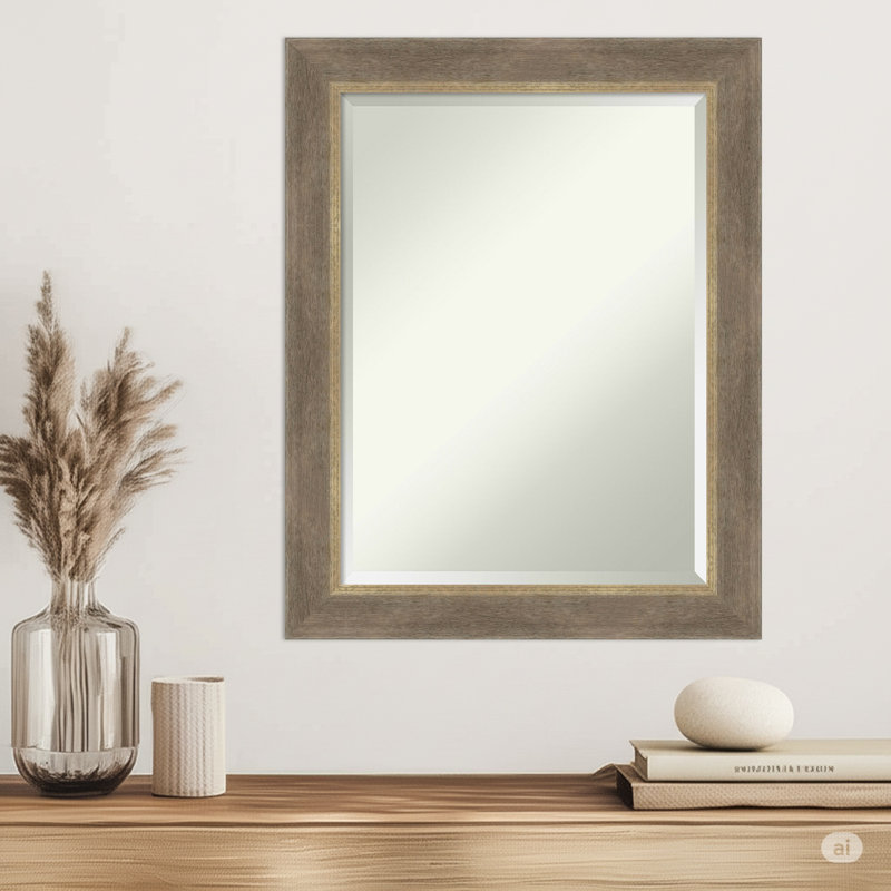 Driftwood Tan Beveled Wood Framed Wall Mirror, 28.75" H x 40.75" W