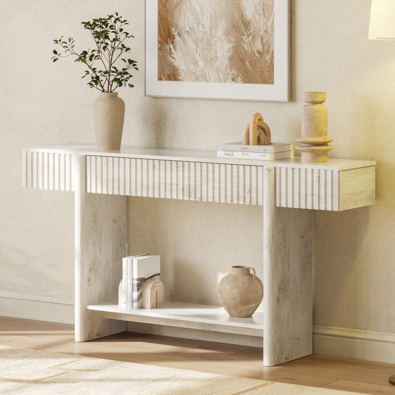 Console moderne en bois cannelé avec rangement, Blanc