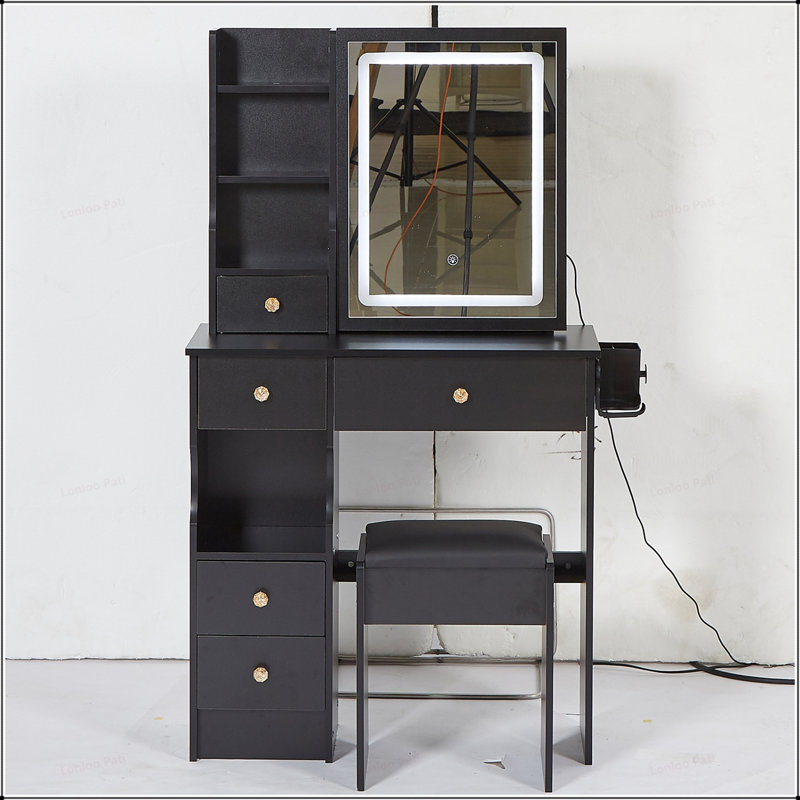 Table de coiffeuse polyvalente avec de multiples fonctionnalités et accessoires, Noir