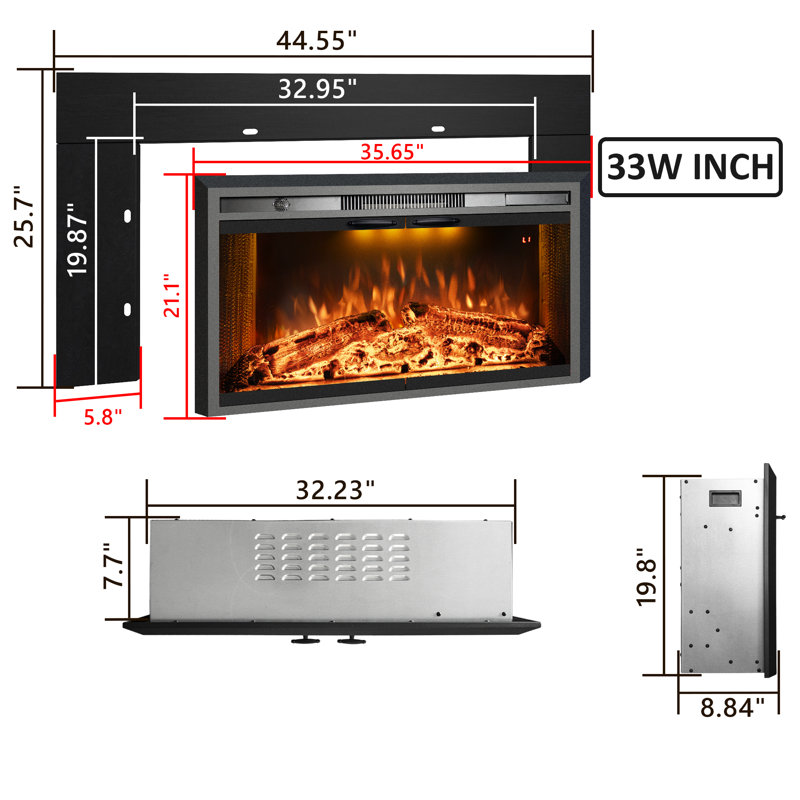 Aadila Electric Fireplace Insert with Trim Kit, 25.70" H x 44.55" W x 8.80" D