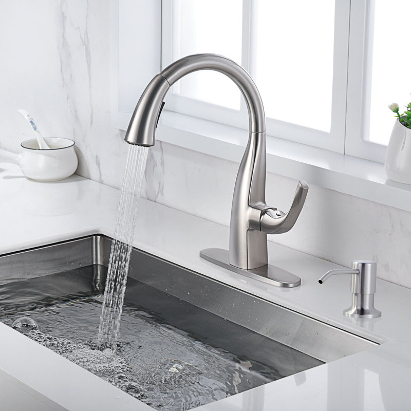 WOWOW Kitchen Faucet with Soap Dispenser, Brushed Nickel