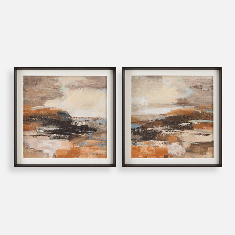 Cinnamon Shore Abstract Print Set with Oak Frame