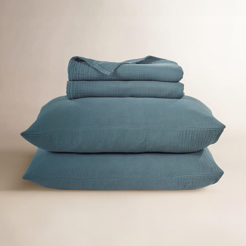 Ensemble de jeté léger en coton, Grand lit, Bleu tempête