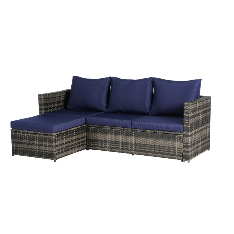 Weather Outdoor Furniture - Sectional With Detachable Lounger Table And Filler Water- Covers, Dark Blue