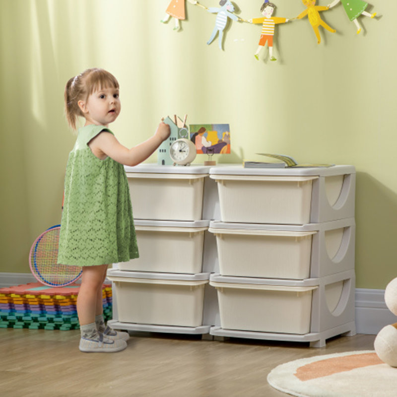 Unité de rangement pour enfants à 3 niveaux QABA, Blanc, crème