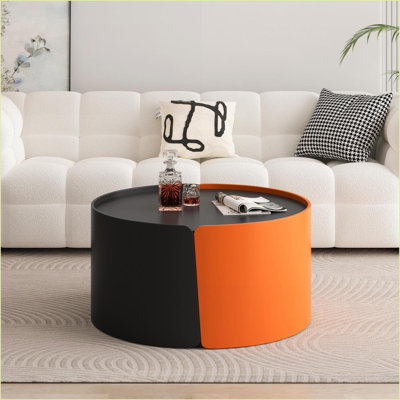 Table basse ronde noire avec plateau extensible et rangement, panneau de fibres à densité moyenne, sans assemblage