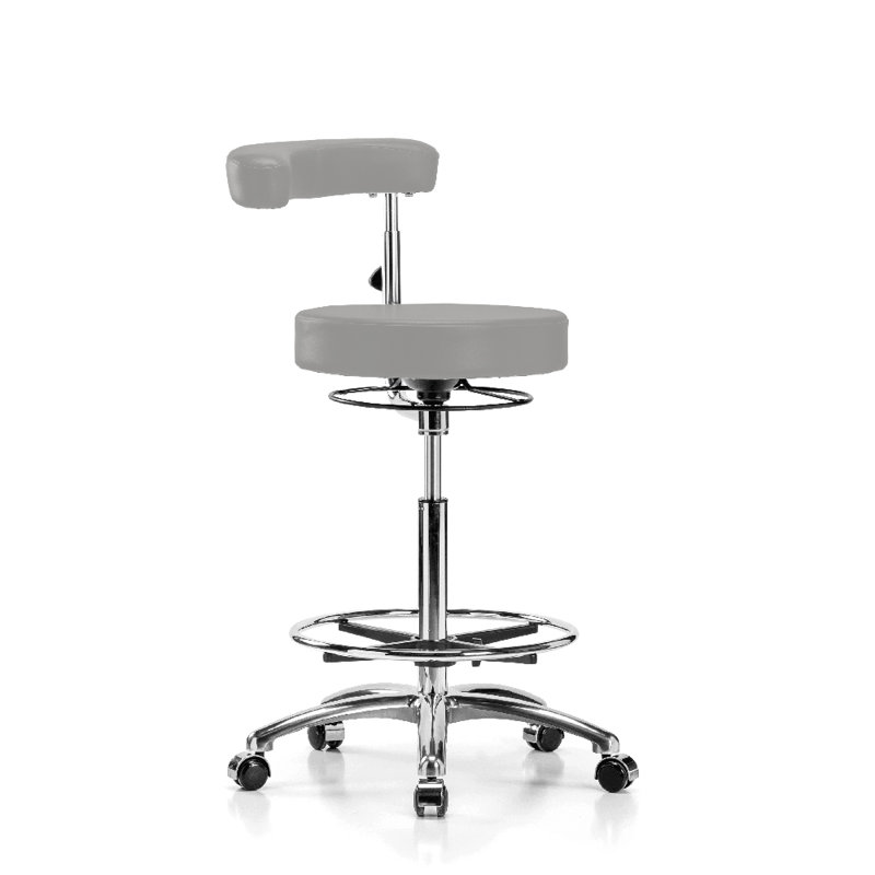 Tabouret de dentiste à hauteur ajustable chromé avec bras et pied de pied PERCH | Hauteur du banc élevé: 24,5 à 32 po
