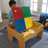 2-in-1 Wooden Activity Table with Board, Train Set and 195 Bricks-15425799