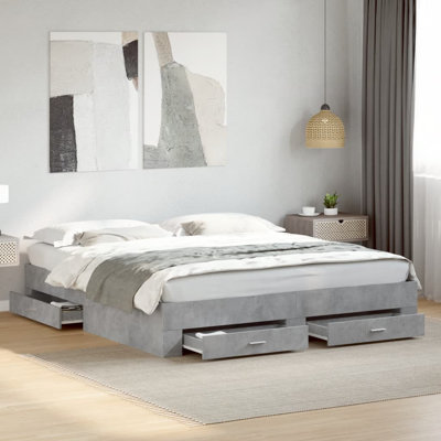Vidaxl Bed Frame With Drawers Concrete Grey
