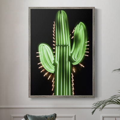Neon Cactus Framed Print - Solid Wood