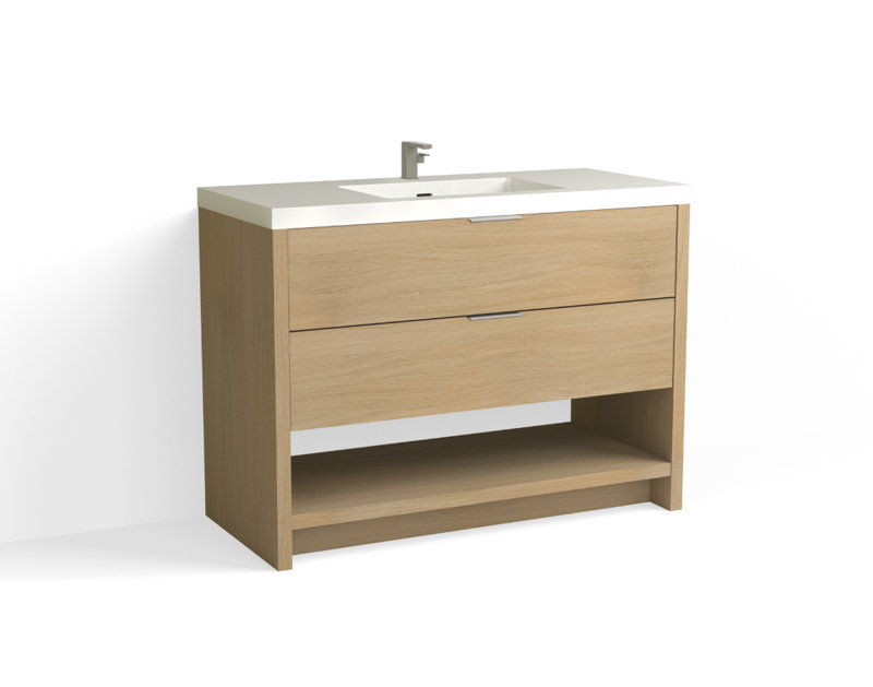 Vue 48" W Freestanding Single Bathroom Vanity, Glossy White/Single, Biondo, Satin Nickel