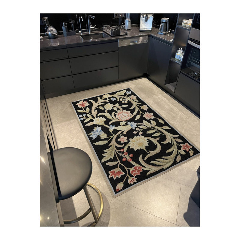 Black Themed Multicolor Flower Rose Patterned Creative Modern Decorative Rug, Rectangle 2'6" x 4'11" Rug Pad Included