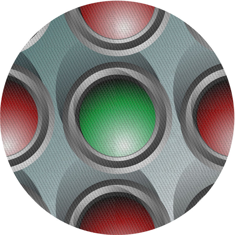 Tapis à motifs vert / gris / rouge, Rond 4 pi