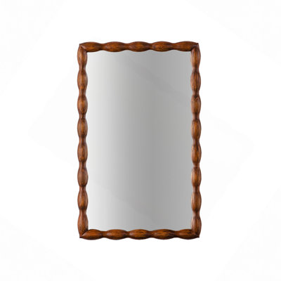 Mid-Century Modern Mirror With Solid Wood Frame,Wall-Mounted High-Definition Non-Deformable Bedroom Mirror, Living Room Mirror