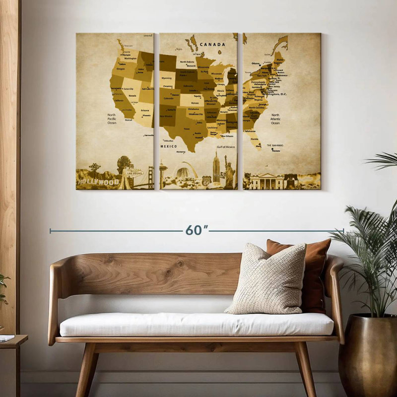 Carte des États-Unis en bronze Aliaz, H 32 po x l 50 po