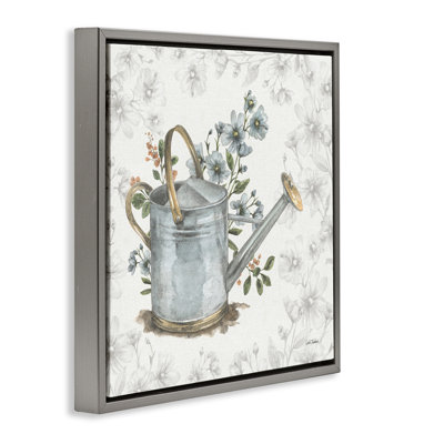"Floral Watering Can", art mural encadré flottant par Leslie Trimbach
