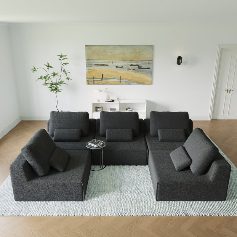 Boneless Oversized Modular Sectional Sofa,Luxury Boucle Floor Couch Set,Convertible Compressed Couch,Spacious Foam-Filled Sofa For Living Room, Free Combination,3 Colors