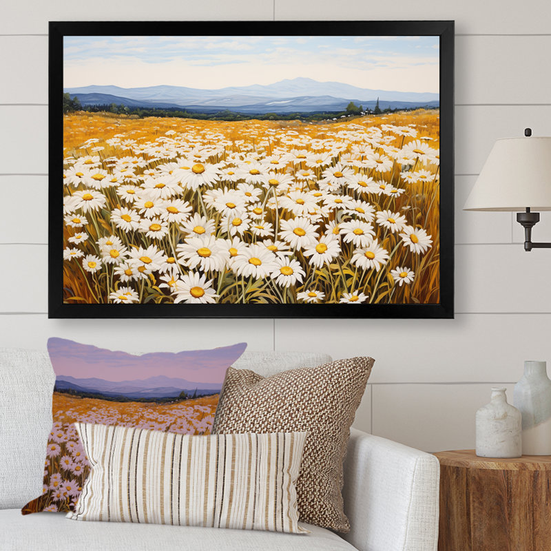 Symphonie de marguerites blanches sur le terrain, Cadre simple noir, L 20 po x H 12 po x P 1 po