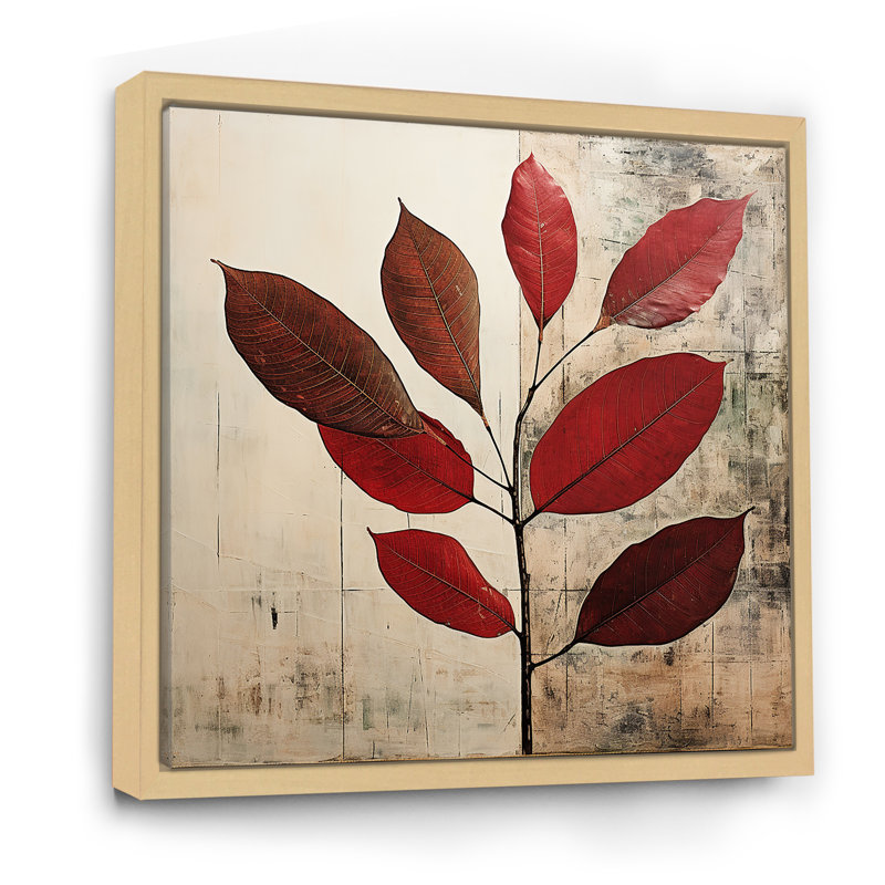 Bordeaux - feuille audacieuse - imprimé, Cadre naturel flottant, H 36 po x l 36 po x P 1,5 po