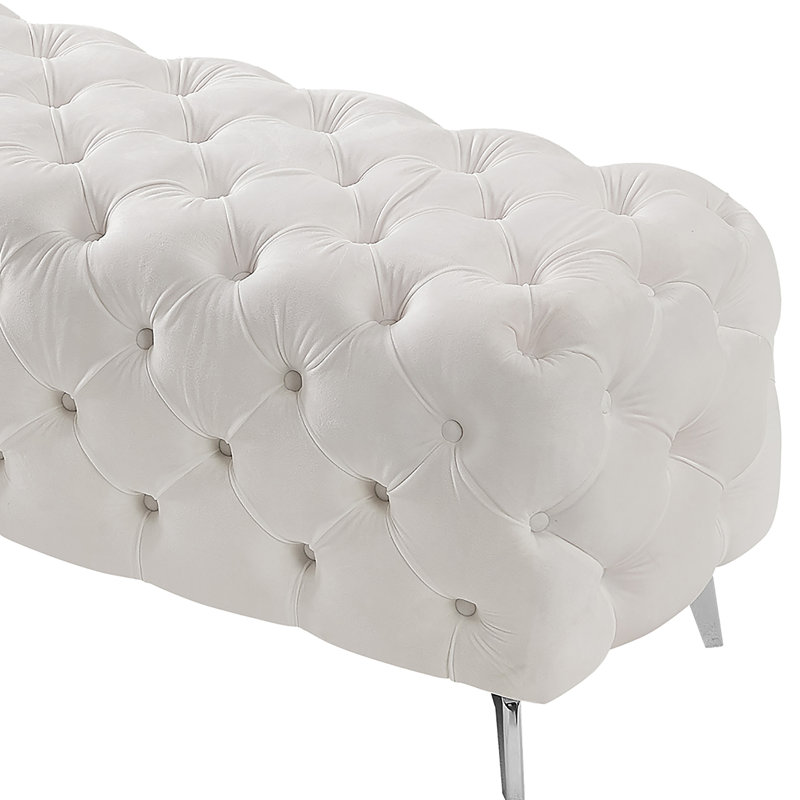Velvet Upholstered Bench, White