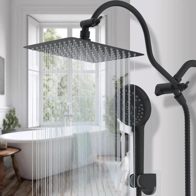Black 10'' High Pressure Rainfall Shower Head Handheld Combo with Extension Arm