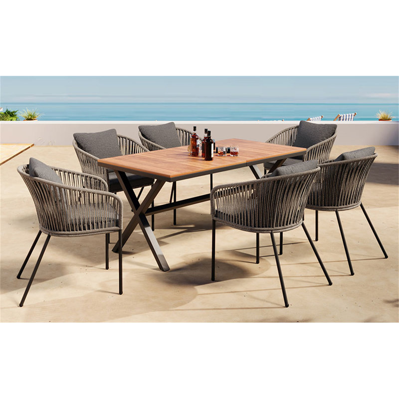 Ensemble repas de patio 7 pièces GO, Coussin gris / cadre gris