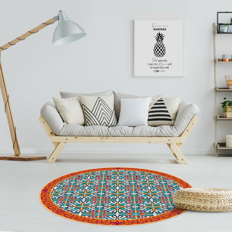 Bynoe Non-Slip Geometric Indoor Doormat, Round 136cm