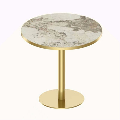 Table bistro ronde de 31,5 pouces avec plateau en faux marbre et plateau en métal robuste, facile à assembler, diamètre de la structure en métal robuste