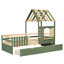 Whimsy Green Children Single Bed with Storage Drawers, House Design Kids Bed