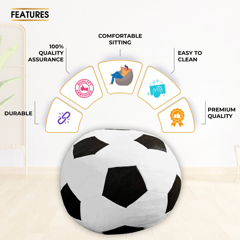 Leatherette Indoor Bean Bag Cover - Filler Not Included, White/Black Faux Leather