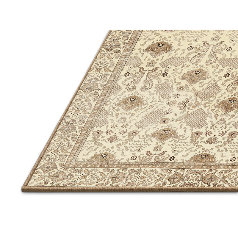 Tapis oriental beige / rose clair en laine, Rectangle 5 pi x 8 pi