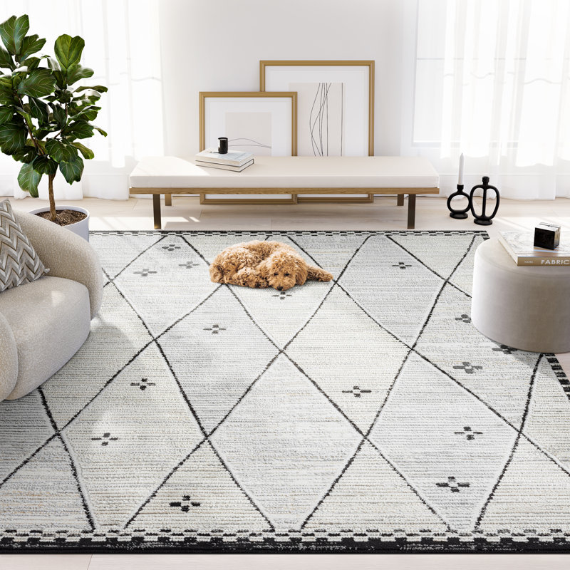 Abani Manvir VIV150A Cream Grey Farmhouse Area Rug, Rectangle 2' x 3'