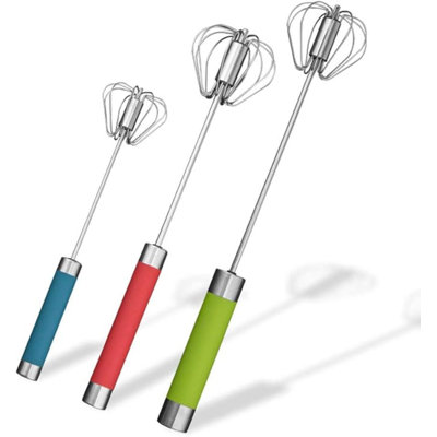 Fouet à œufs semi-automatique en acier inoxydable - Mélangeur à fouet rotatif 3 pièces (3 couleurs)