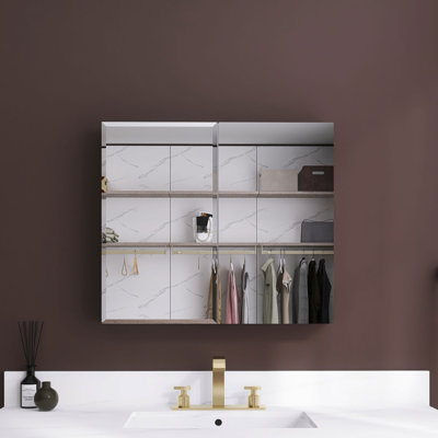 30'' W 26'' H Frameless Medicine Cabinet with Mirror and Adjustable Shelves