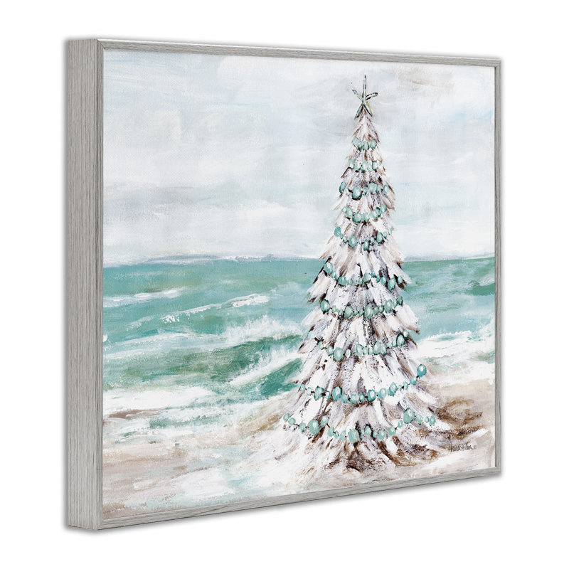 «Snowy Christmas Tree on Beach», estampe numérique encadrée par Amanda Hilburn, H 30 po x l 24 po