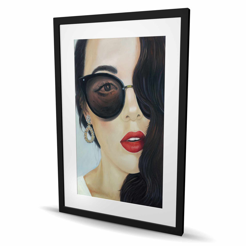 Lunettes de soleil tendance - femme élégante, impression encadrée, H 36 po x l 24 po, Noir