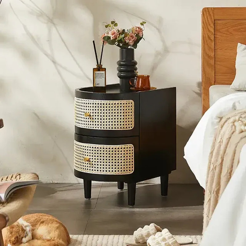 35cm W Solid Wood Bedside Table, Black